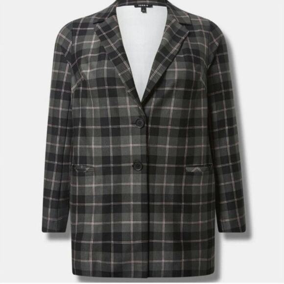 Torrid Lightweight Ponte Longline Buffalo Plaid 2 Button Blazer Size 2X - Picture 1 of 6